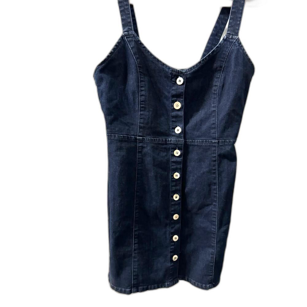 Others Follow Button Front Dark blue wash Denim stretch Bodycon Dress size XL - Picture 2 of 8